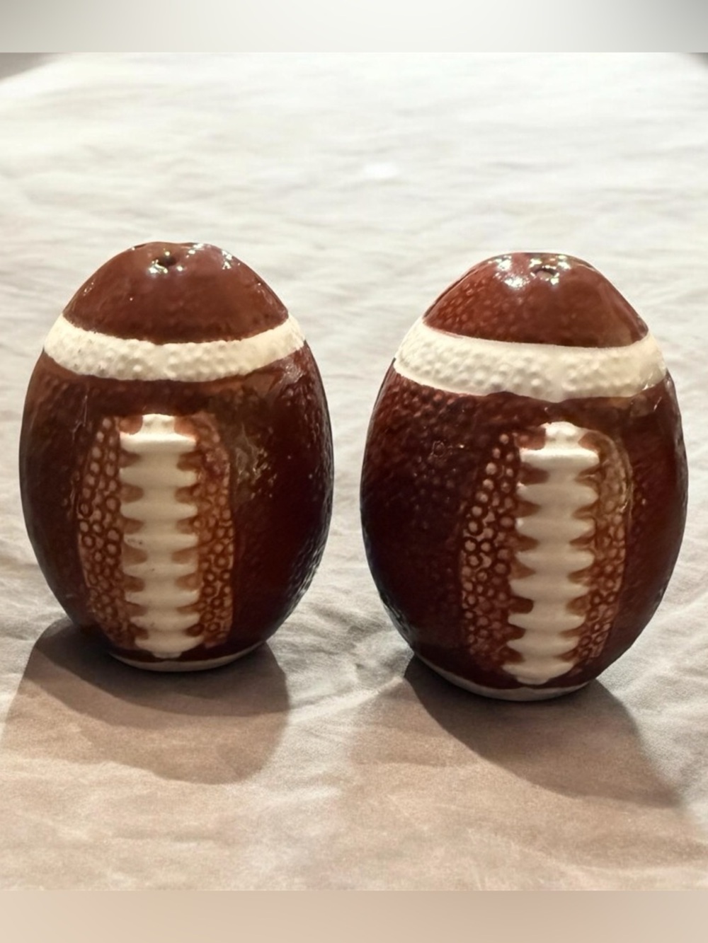 Brown Football Ceramic Salt and Pepper Shakers - Set of 2